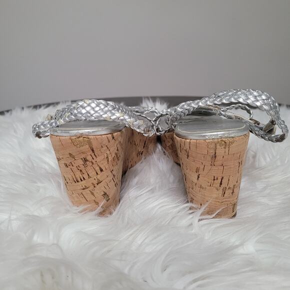 Kate Spade New York Women’s 8.5 Wedge Sandals Silver Braided Cork Heel - Picture 4 of 11